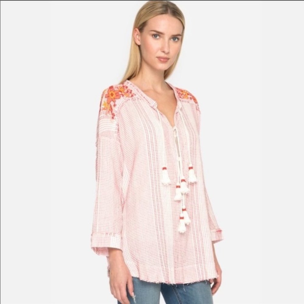 Johnny Was Jacque Embroidered Beaded Print Blouse